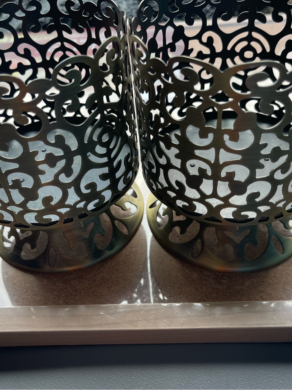 Bath & Body Works Brass-Tone Decorative Filigree Candle Holders (Pair)